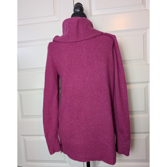 Loft Size M Sweater Merino Wool Blend Cowl Neck Side Buttons Tunic Fuchsia - Picture 3 of 10